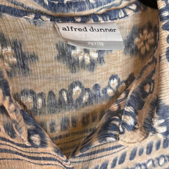 Alfred Dunner Blue/Cream Western Indie Long Sleeve Button Up Pearl Buttons - Picture 3 of 5